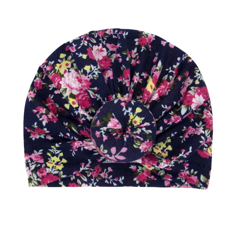 Модная шапочка для новорожденного, для малыша, для маленьких мальчиков и девочек, завязанная цветочными узорами, шапочка с цветочным принтом, шапочка - Цвет: D