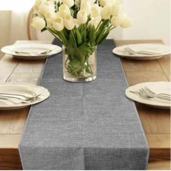 

Gray Lace Table Runner Natural Jute Burlap Imitated Linen Table cloth Party Rustic Wedding Decor Home Textile