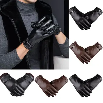 

Faux Leather Gloves For Men Touch Screen Driving Gloves Thick Velvet Anti-slip Waterproof Full Finger Outdoor Warm Mittens Hot