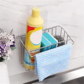

304 Stainless Steel Sink Drain Shelf Suction Up Soap Sponge Rag Storage Drying Rack Bathroom Kitchen Organizer