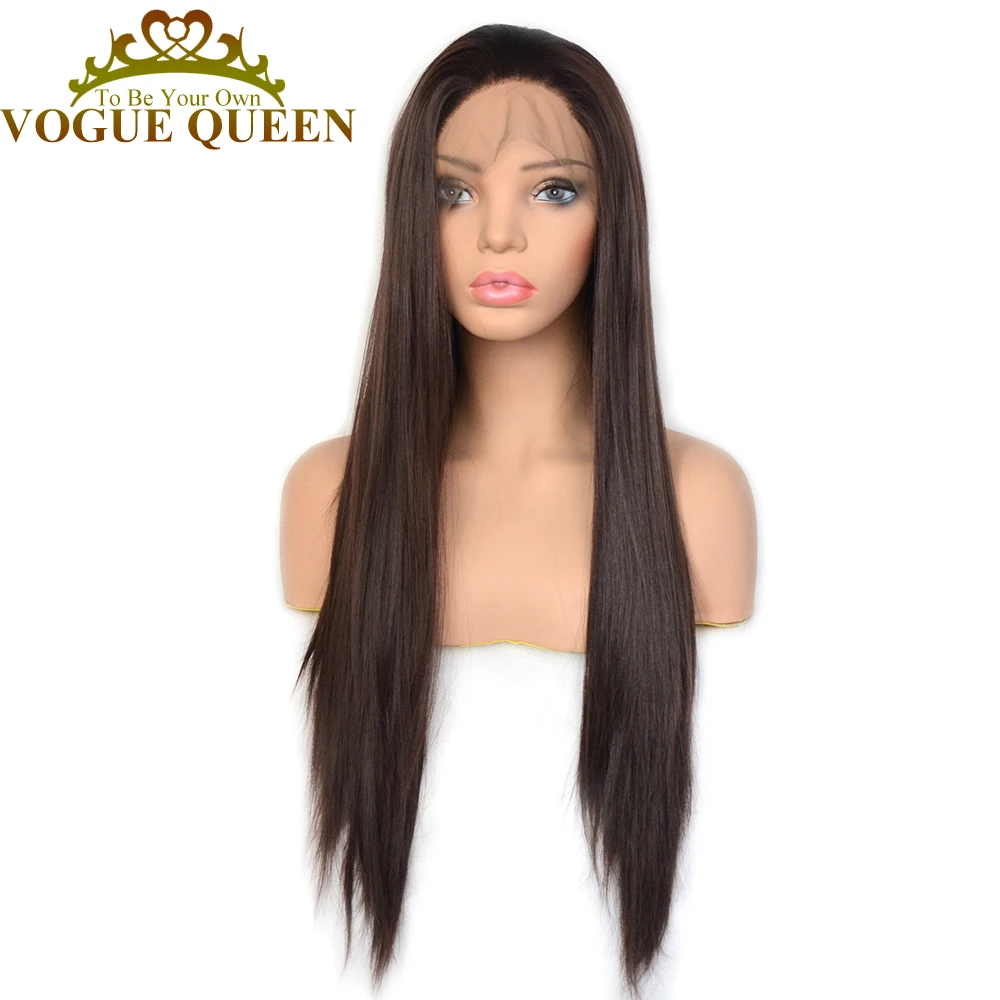 Vogue Queen темно коричневый парик из синтетического кружева спереди Длинные прямые