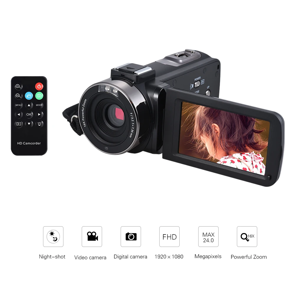 Andoer HDV-3051STR 24M Цифровая видеокамера 1080P Full HD с ночной съемкой Горячий башмак Цифровая видеокамера 3," 16X цифровой зум