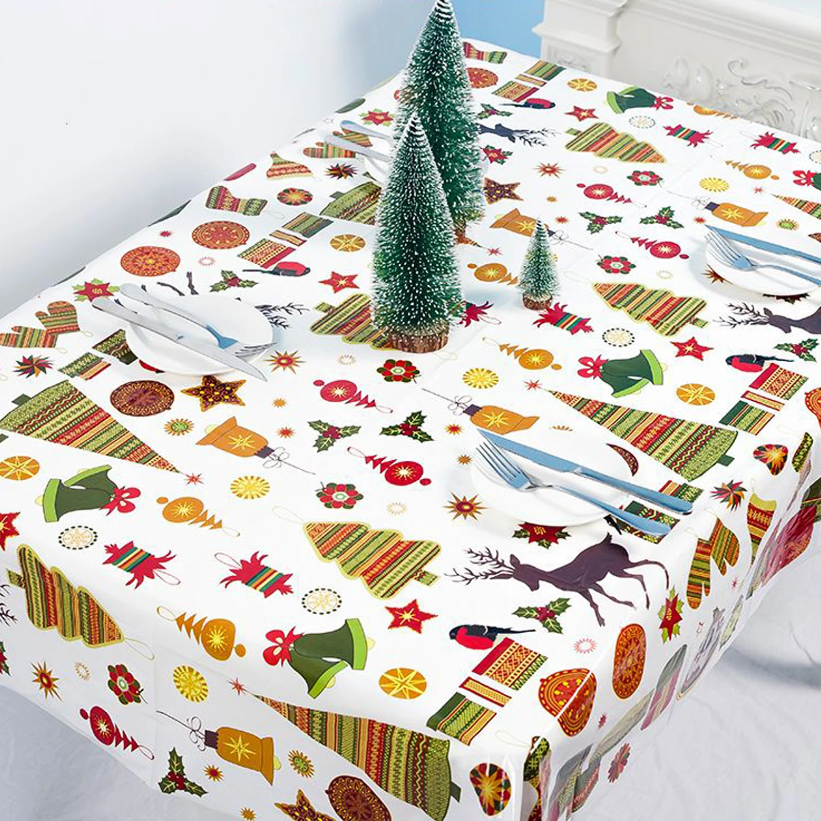 

1pcs 110x180cm Disposable PVC Christmas Tablecloth Printed Table Cover Dinner Decoration For Xmas New Year Home Party Supply