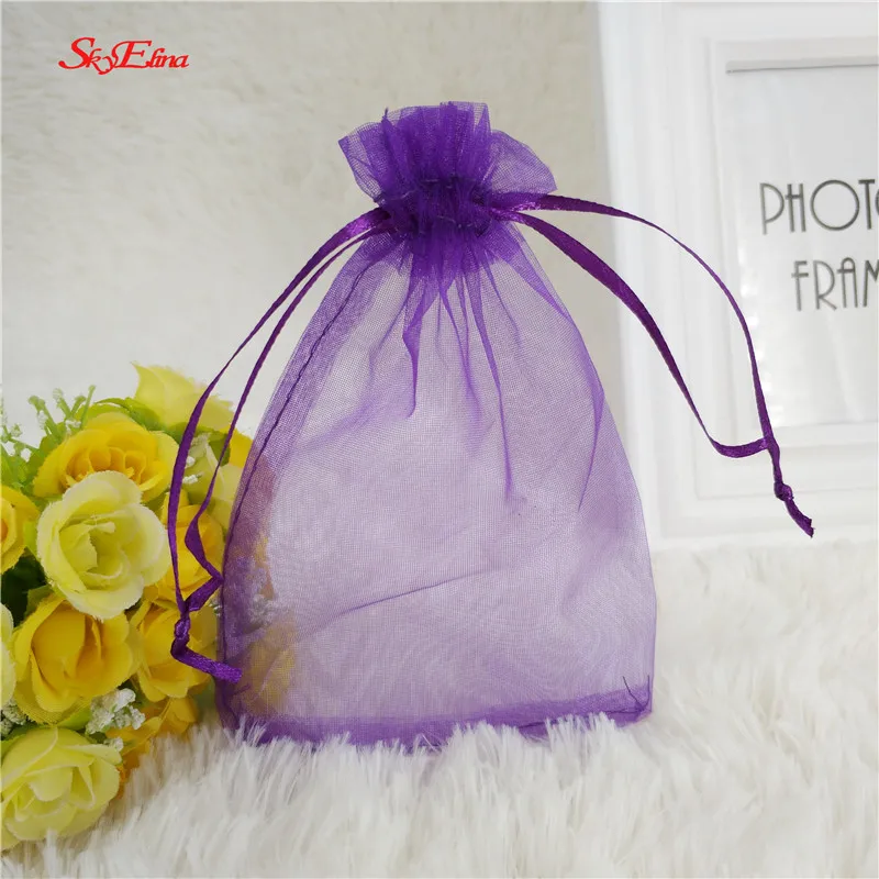 dark purple 50 шт. Сумка из органзы 10x12 13x18 см, сумка для ювелирных изделий, свадебные украшения, подарочные сумки, сумки для ювелирных изделий, упаковка из тюля, тканевая сумка для драже 7z - Цвет: dark purple