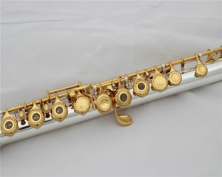 Красота флейта представление Профессиональный 17 отверстие E ключ B ноги Серебро Золото музыкальный флейт ключ резной