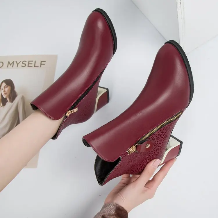 

Nv pi xue Autumn & Winter New Style Korean-style Casual Female Short Boots Side Zipper Chunky-Heel Versatile Martin