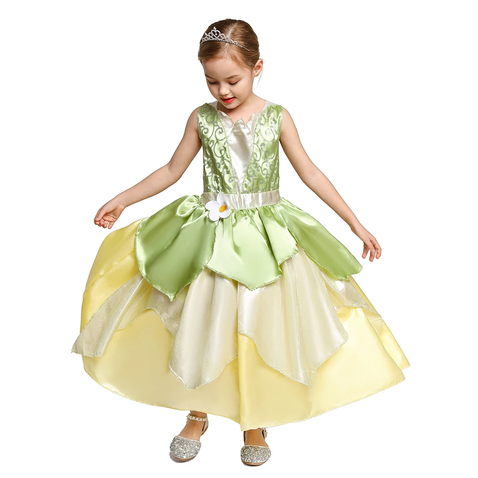 Carnival Tiana Dress Up Dresses Girl Princess Role Playing Party Costume Children Sleeveless Frock The Princess and The Frog polka dot dress