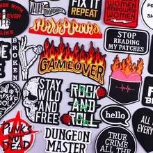 Skull Rock Patches On Clothes DIY Punk Letter Appliques Patches Attack Giant Embroidered Patches For Jacket Clothing Stickers