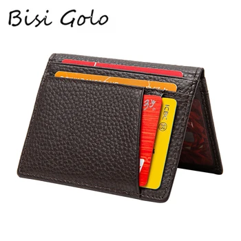 

BISI GORO New Cow Leather RFID Black Wallet Credit Card Holder Unisex Card Wallet Coffee Fashion Purse Slim Mini Money Bag 2020