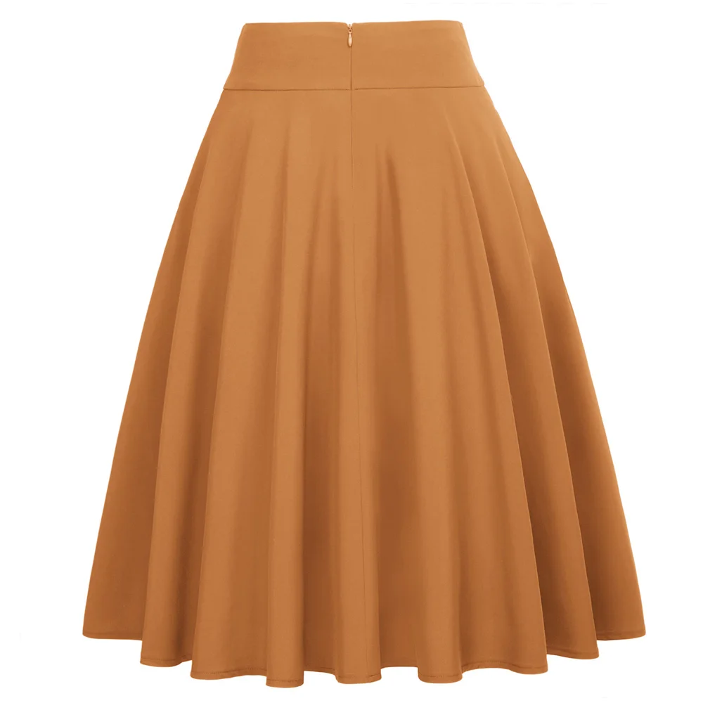 Bronze Belle Poque Осенняя плиссированная Женская юбка с завышенной талией, повседневные однотонные Юбки-миди черного цвета, винтажная Женская юбка - Цвет: Bronze