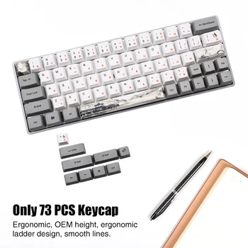 

73 Keys PBT Desktop Keyboard Caps Ergonomic Home Gaming Print Durable Japanese Russian Mechanical Replacement Parts Retro