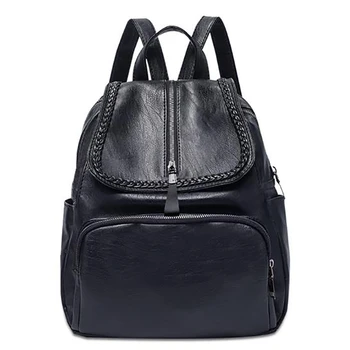 

Backpack PU Soft Leather Headphone Plug Adjustable Shoulder Strap Water and Dirt Resistant Solid Color Fashion Casual Wild 2020