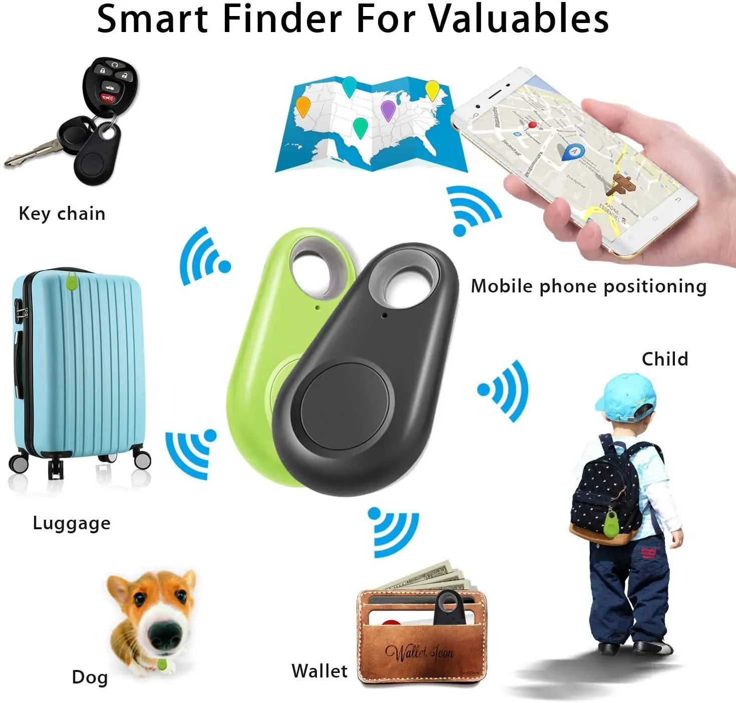 5 Pack Smart GPS Tracker Key Finder Locator Wireless Anti Lost Alarm Sensor Device for Kids Dogs Car Wallet Pets Cats Motorcycle