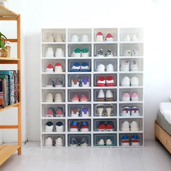 

Hot 1 PC DIY Plastic Stackable Storage Foldable Clear Shoe Organizer Home Solid Color Transparent Shoes Box Drawer Container