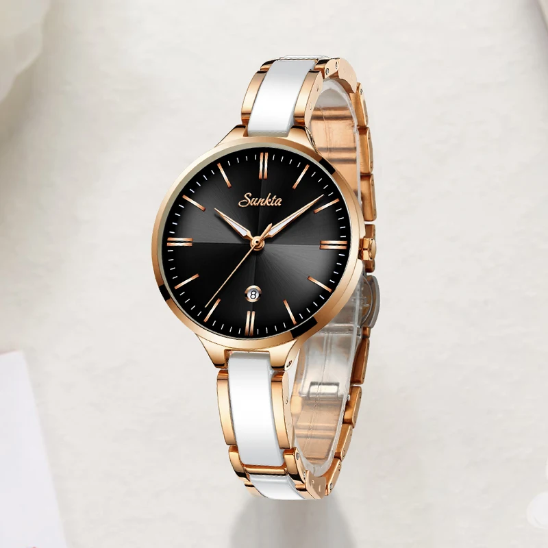 Новые модные женские часы Reloj Mujer SUNKTA, женские часы с розово-красным браслетом, креативные водонепроницаемые кварцевые часы для женщин+ коробка