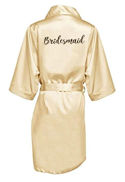 champagne gold robe bride satin kimono robe women wedding sister of the bride printing bridesmaid bridal party robes