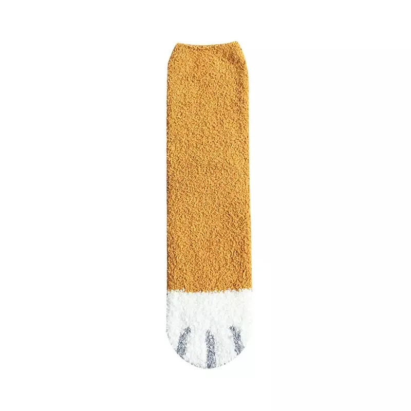 Оригинальные Плюшевые коралловые флисовые носки женские носки без пятки осенние и зимние милые толстые теплые носки-тапочки с когтями для сна носки-Тапочки - Цвет: Flat yellow