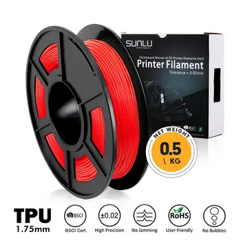 

3D Printer Filament TPU 0.5kg Flexible Red Color Diameter 1.75mm Tolerance +/-0.02mm 100% No Bubble Non-toxic Printing Material