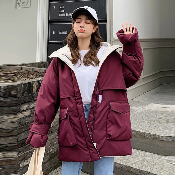 

Kemai Photo Shoot 2019 down Jacket Women's Korean-style Short Loose-Fit Students BF Cotton-padded Clothes Hong Kong Style down C
