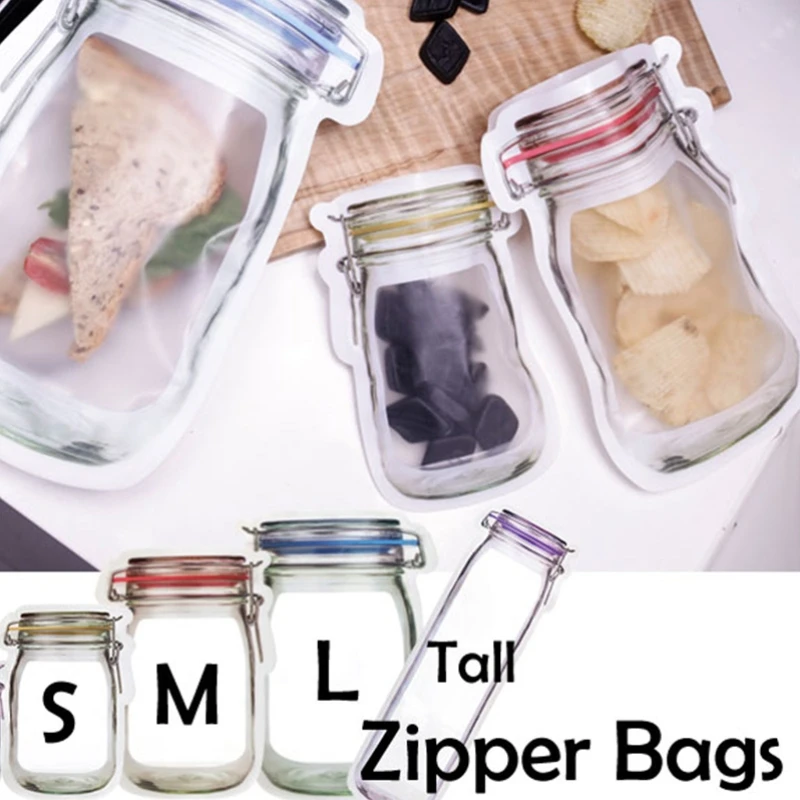 Reusable Mason Jar Design Ziplock Food Storage Bags for Snacks and Kitchen Organization