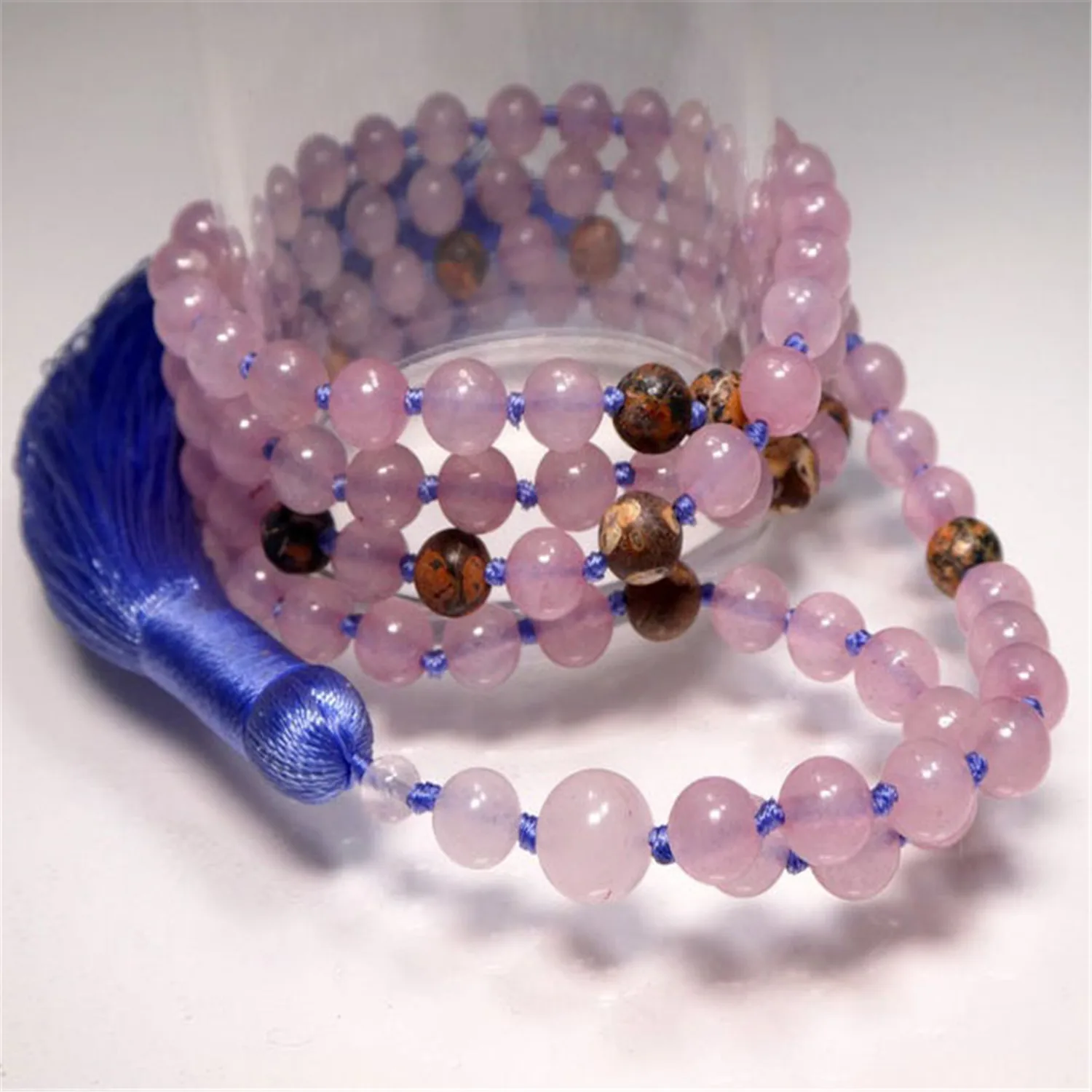 

6mm Natural Rose Quartz 108 Beads Tassels Necklace Chic Elegant Spirituality Healing Wrist Lucky Chakra Pray Colorful Fancy