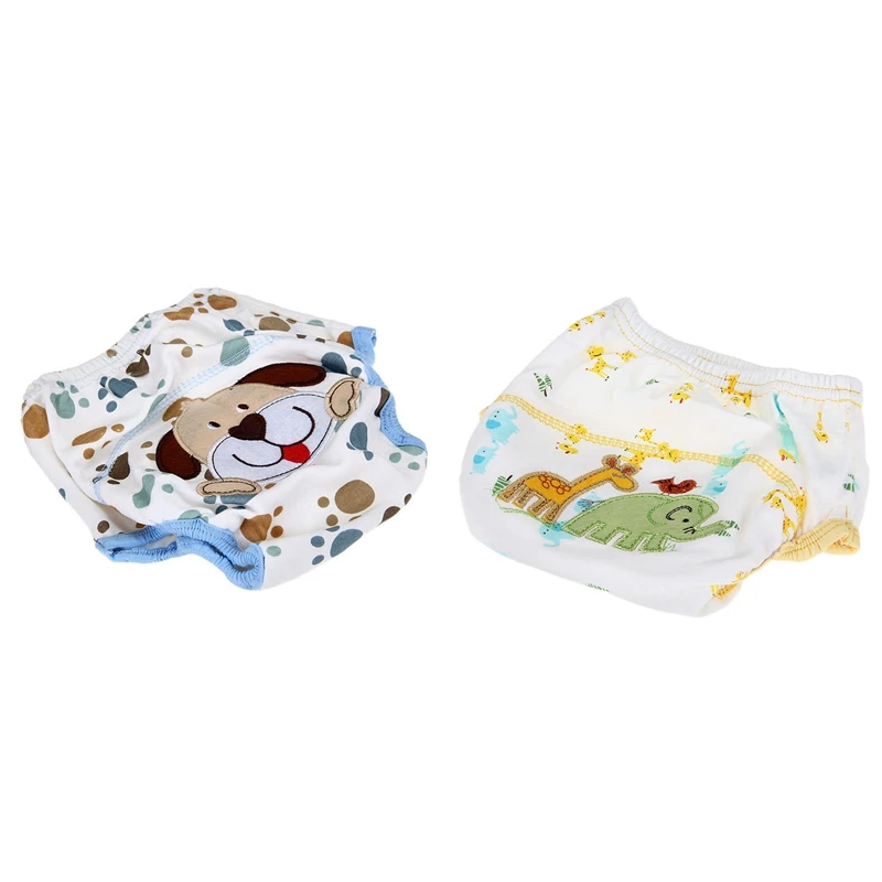 

2 Pcs Cotton Waterproof Washable Diaper Training Pants Layer Learning Panties for Baby, Dog Pattern & Elephant Pattern