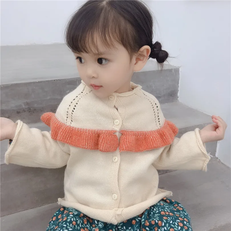 Knitted Baby Girls Sweater Ruffle Baby Girls Cardigan Autumn Kids