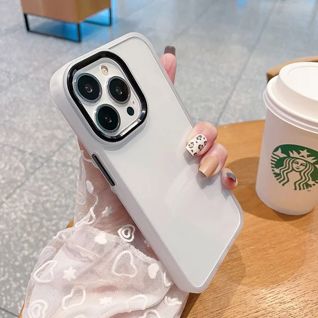 Transparent metallic lens camera protection case for iphone 11 13 12 pro shockproof bumper cover Iphone 13 x xr 7 8plus coque white