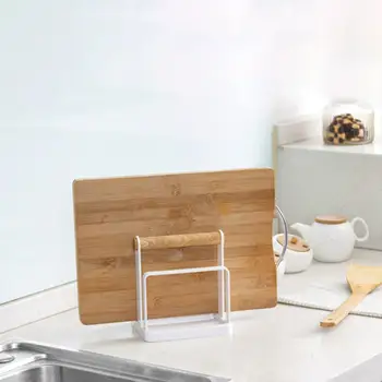 

Plastic Cutting Board Organizer 3-Slot Chopping Board Rack with Wooden Handle for Kitchen
