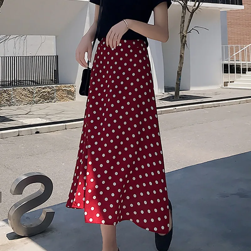 

3Colors Elegant Skirts Wrap Dots Chiffon Korean Style Summer Skirts Sweet Women High Waist Polka Dots Skirt