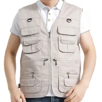 

4 Colors Male Casual Multi Pocket Vest For Summer Men Solid Photographer Shooting Outerwear Zipper Waistcoat Sleeveless Jacket