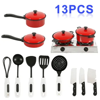 

2020 Newest 13PCS Toddler Girls Baby Kids Play House Toy Kitchen Utensils Cooking Pots Pans Food Dishes Cookware Toys Gift