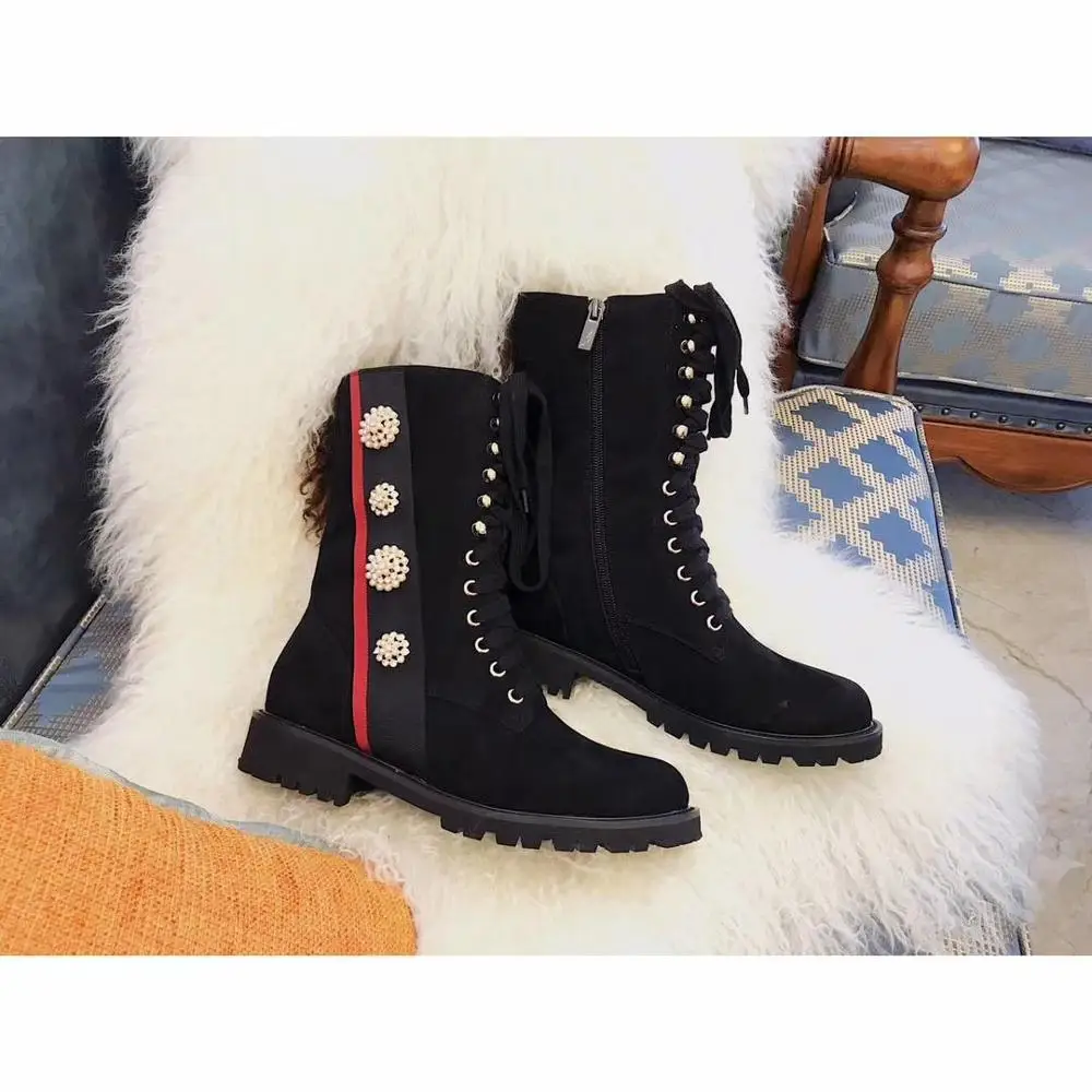 Женская, украшенное цветами и бусинами на шнуровке с высокими голенищами; ботильоны