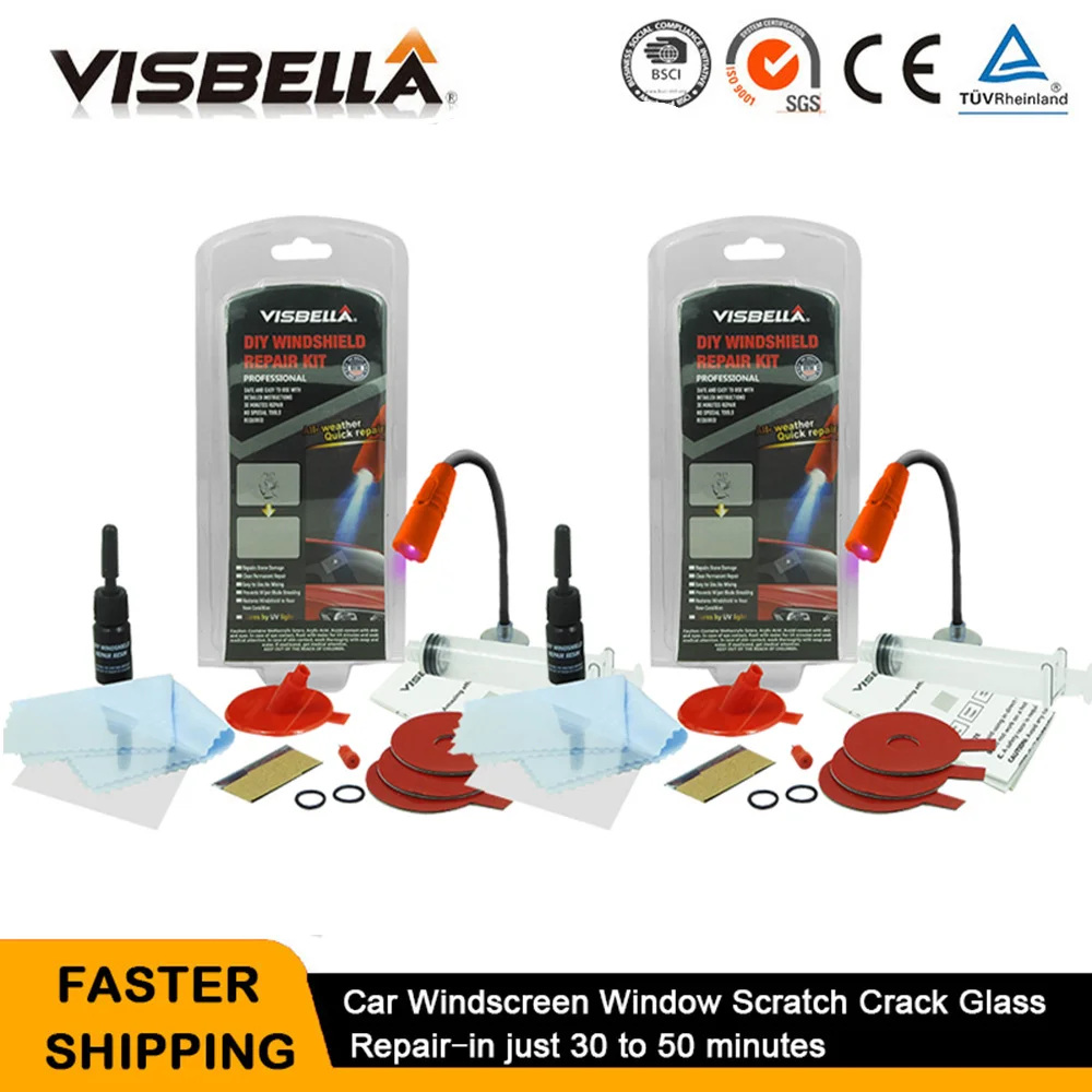 

Visbella 2pcs Car window repair Windscreen Scratch Chip Crack Restore fix Auto Windshield Repair Kit Window Glass Polishing Kit