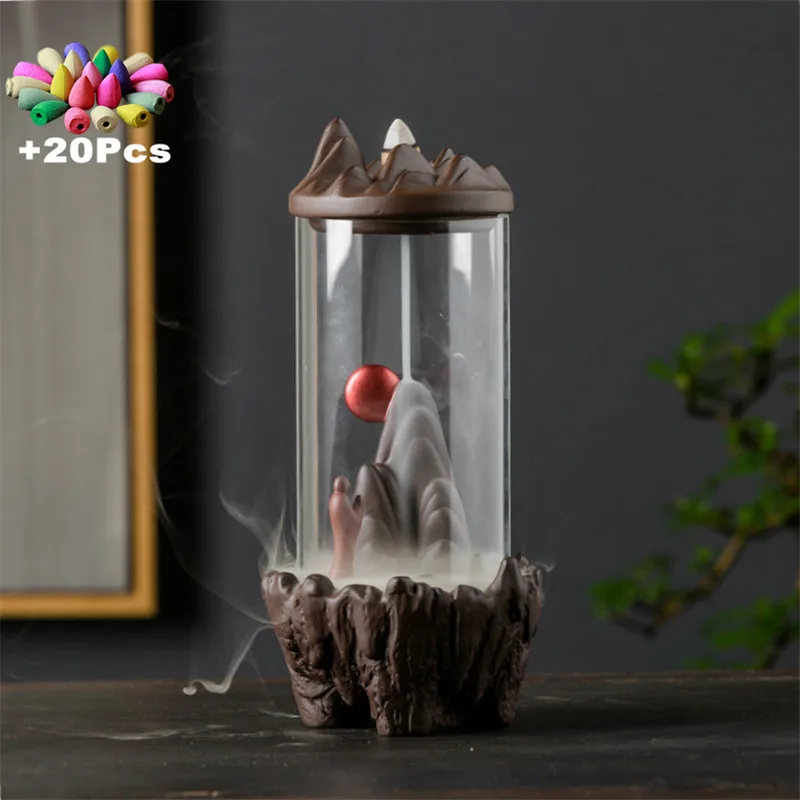 

+20Pcs Incense Cones Zen Feng Shui Windproof Ceramic Backflow Incense Burner Hand Gift Mini Landscape DIY Handmade Decoration