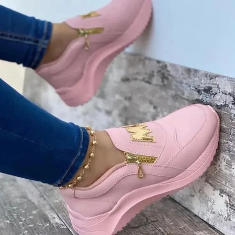 Zapatillas De deporte gruesas con plataforma para Mujer, Zapatos vulcanizados De suela gruesa con cremallera, Color sólido, 2021