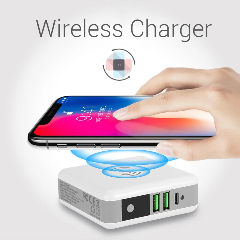 Xiaomi Brand Multi-function Wireless Charger Type-C 2 USB Travel Plug QC3.0 Wireless Power Bank Dig