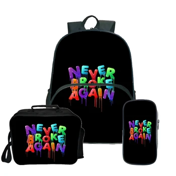 

3Pcs/Sets Lunch Tote Pencil Case Bookbag YoungBoy Never Broke Again Backpack School Bags for Teenage GirlsTravel Backpacks Kids