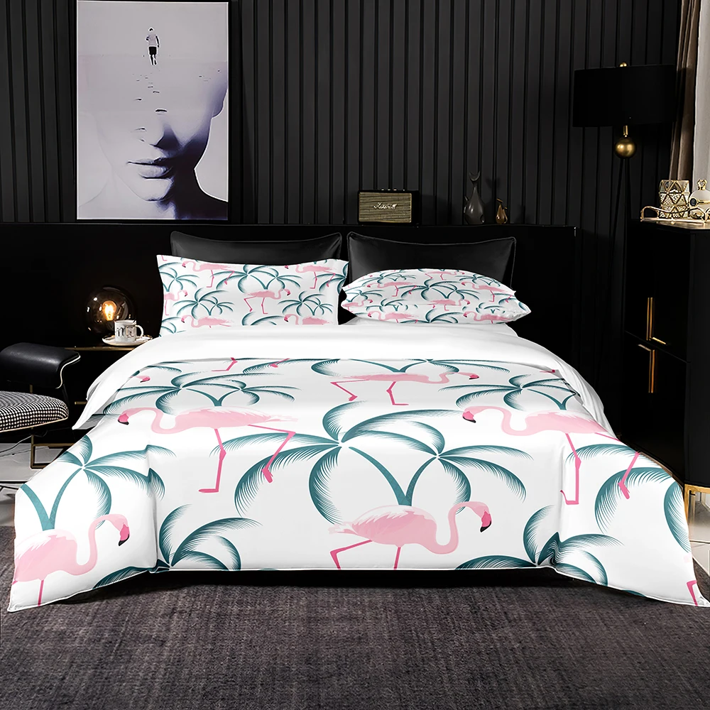 Элегантный комплект постельного белья с рисунком фламинго и листьев