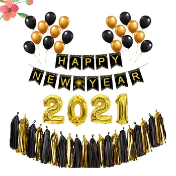 

1 Set of 2021 Balloons Bunting Banner Happy New Year Balloons Paper Tassel for Party Home New Year