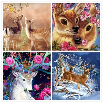 

5D Diy Diamond Painting Jungle Elks Cross-Stitch Full Diamond Embroidery Snow Deer Diamond Mosaic Pattern Beaded