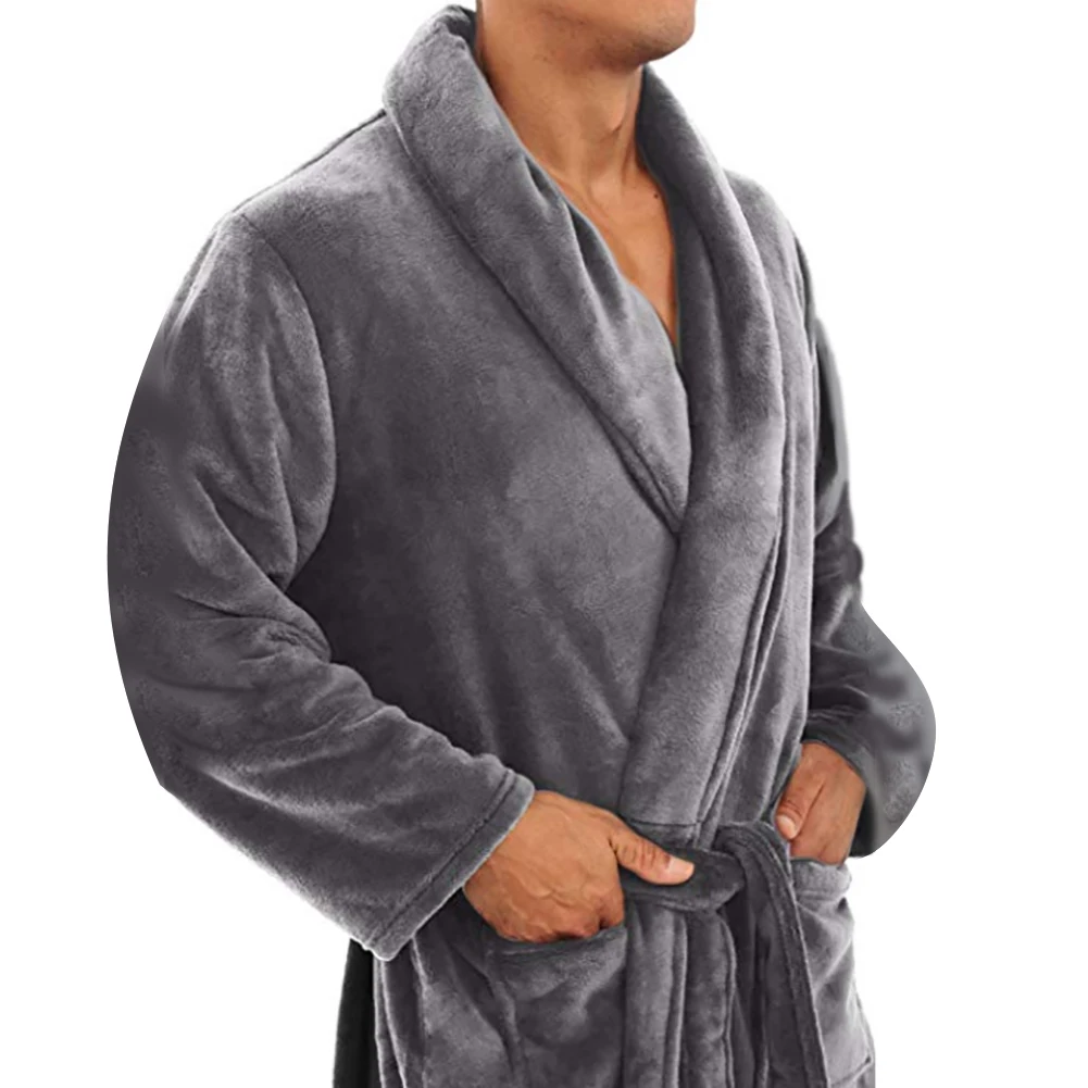 mens cotton pajama pants 2020 New Men Shawl Collar Fleece Solid Color Long Bath Robe Home Gown Sleepwear men clothing пижама мужская pajama bottoms