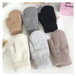 2022 NEW Female Double-layer rabbit hair gloves winter Korean version of solid color all fingers winter women gloves girls