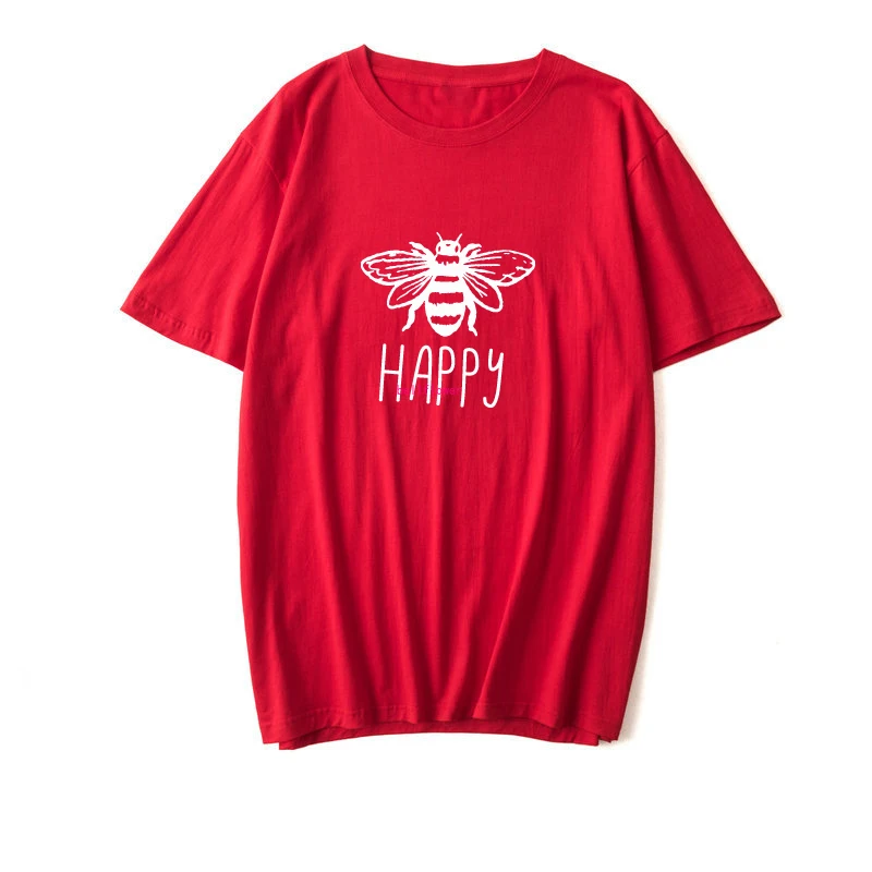 Женские футболки с надписью Happy, графическая летняя забавная футболка с коротким рукавом, топы(S-5XL), хлопковая футболка размера плюс для девочек