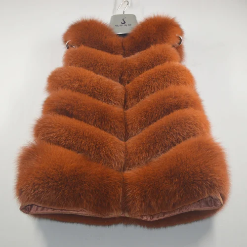 camel Горячая Распродажа, женский жилет из натурального Лисьего меха, осенне-зимний качественный теплый жилет из натурального Лисьего меха, женский жилет для натуральный мех лисы - Цвет: camel
