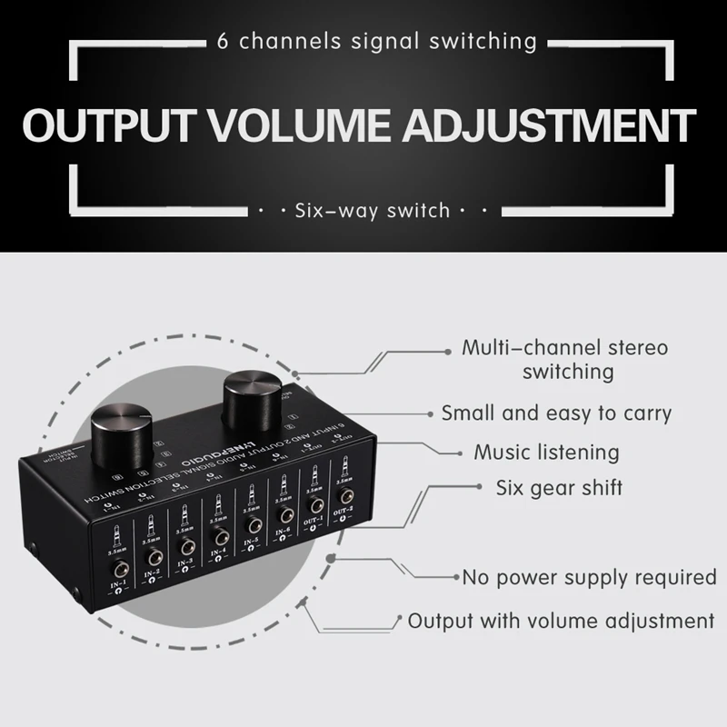 FFYY-Switcher 6 in 2 Out или 2 in 6 переключатель динамиков наушников, выбор сигнала источника звука, интерфейс с 3,5 м