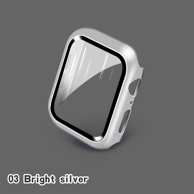 Glass+Cases For Apple Watch Series SE 654321 44mm 40mm Smart iWatch 42mm 38mm 360 Full Bumper Screen Protector+Cover Accessories Bright silver