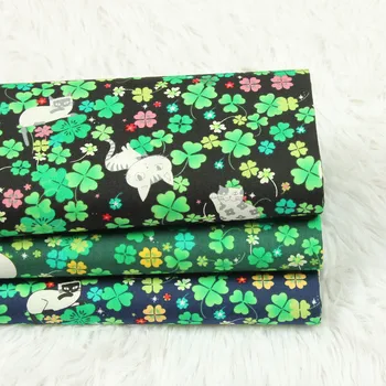 

half yard thin cotton fabric with cartoon cat leave print handmade DIY mouth gold package bag garment cloth 100% cotton T647