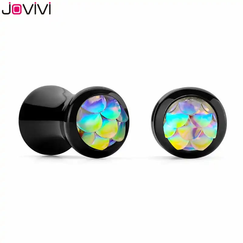 JOVIVI черные твердые акриловые русалки рыбные весы седла затычки для ушей туннели
