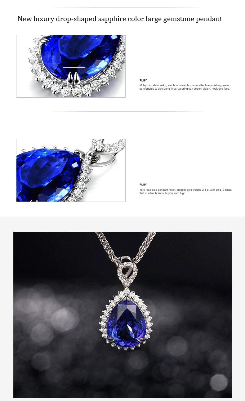 Роскошный натуральный голубой сапфир кулон ожерелье для Женский Капля воды стерлингового серебра 925 драгоценный камень, шармы ожерелье ювелирные изделия